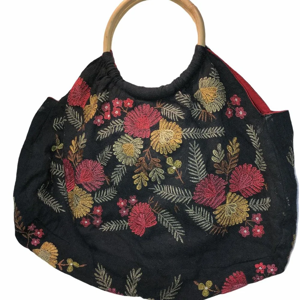 Christian Livingston black embroidered floral bag